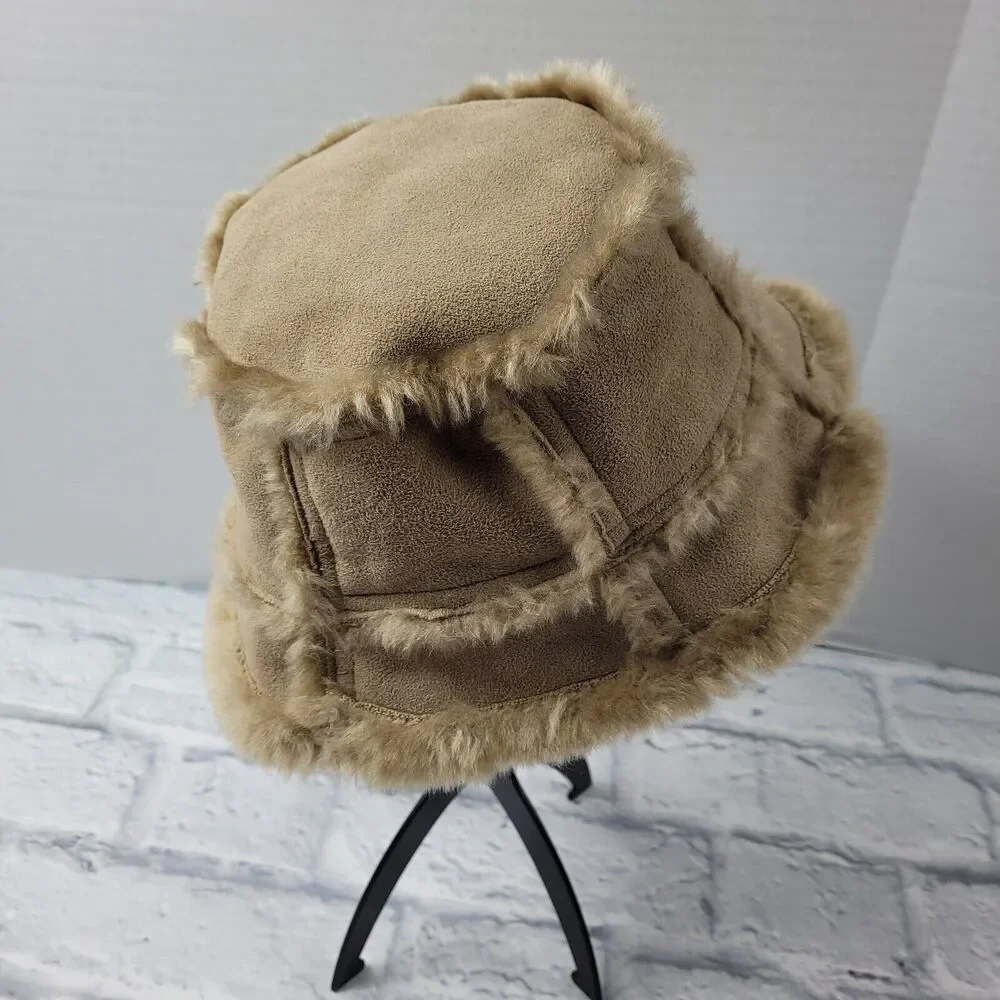 The Childrens Place Girls Tan Faux Suede & Fur Bucket Hat size 4-6